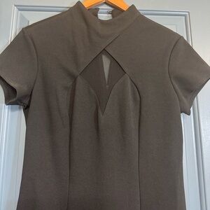 Vintage 1990s Black Stretch Cocktail Dress w/Mesh Illusion Panel – Made USA –  8